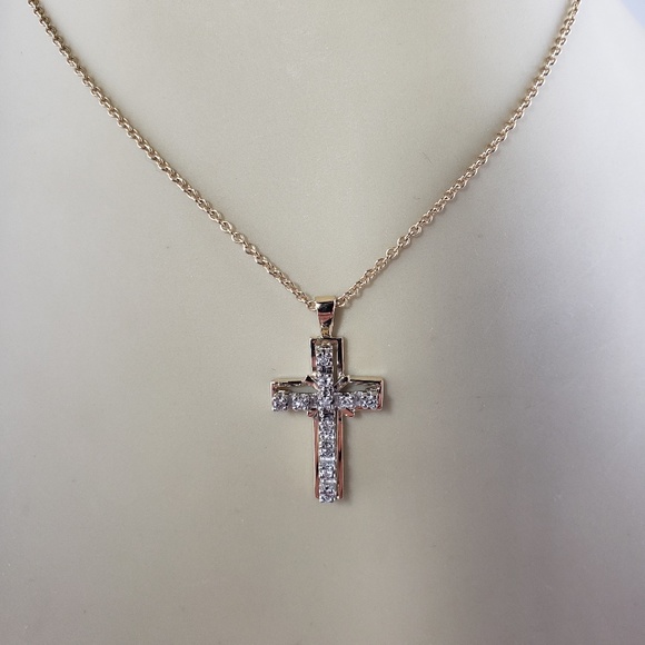 Vintage 14 Karat Yellow Gold Diamond Cross Pendant #13560 - Picture 7 of 7